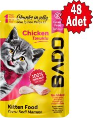 Bado Tavuk Etli Yavru Kedi Pouch Yaş Mama 85 Gram 48 Adet