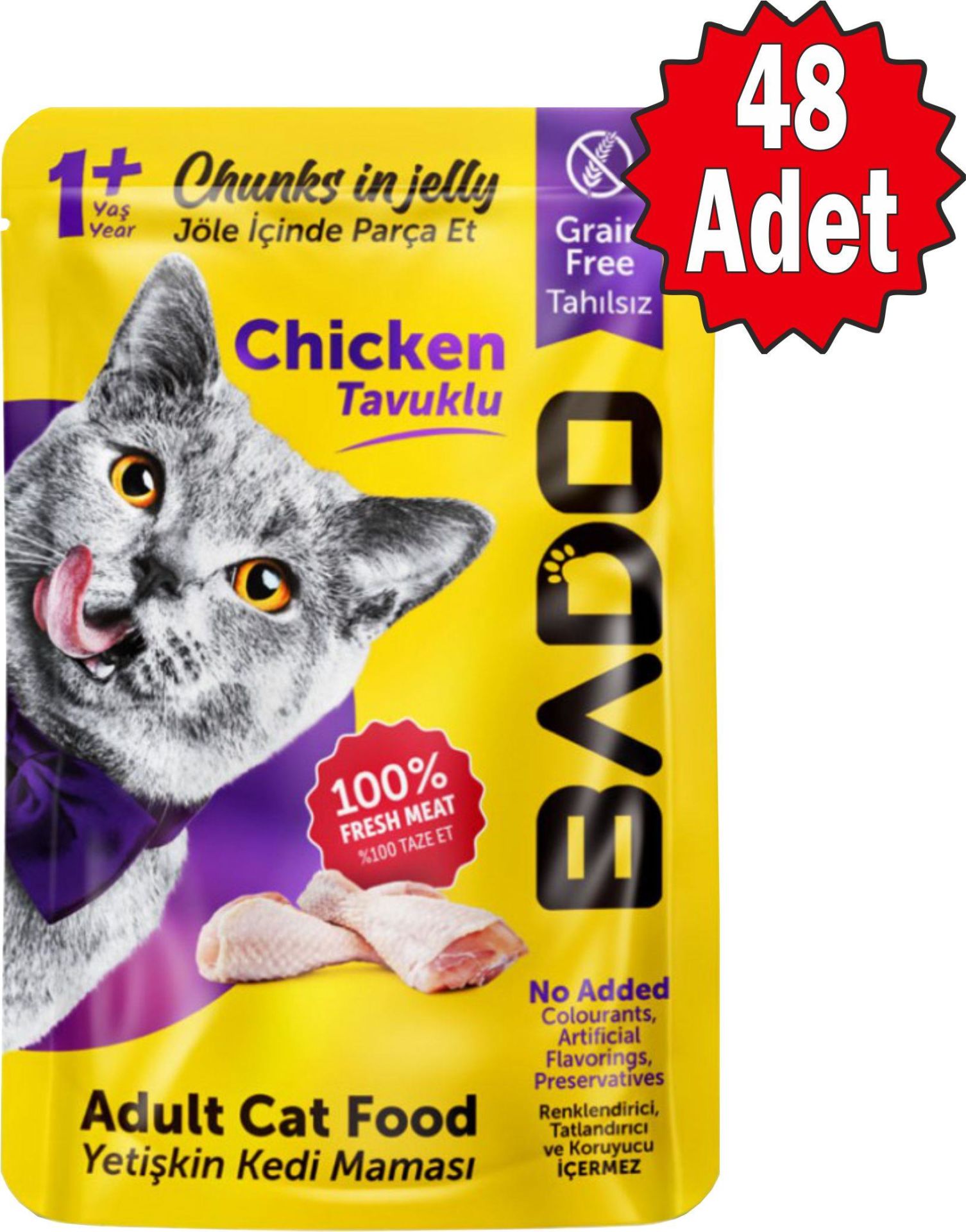 Bado Tavuk Etli Yetişkin Kedi Pouch Yaş Mama 85 Gram 48 Adet