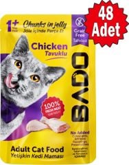 Bado Tavuk Etli Yetişkin Kedi Pouch Yaş Mama 85 Gram 48 Adet