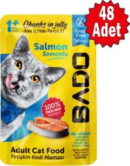 Bado Somonlu Yetişkin Kedi Pouch Yaş Mama 85 Gram 48 Adet