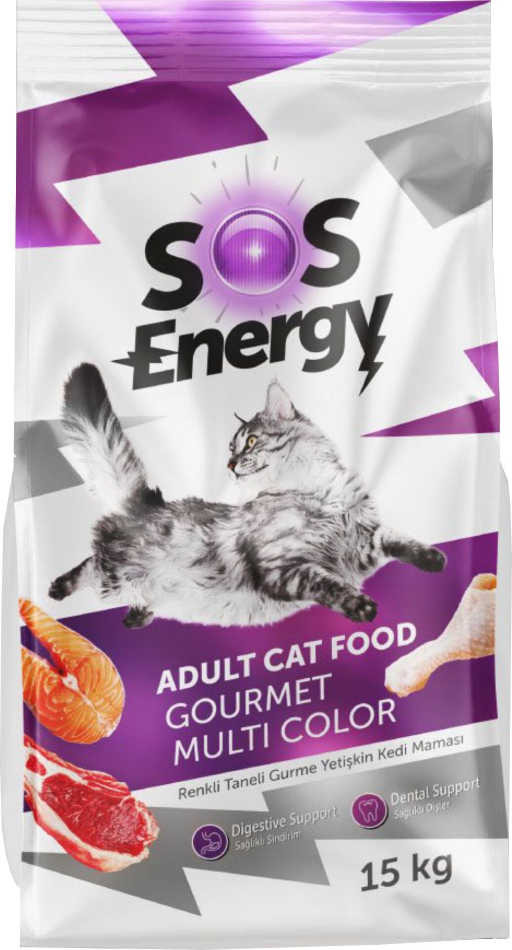Sos Energy Gourmet Renkli Taneli Yetişkin Kedi Maması 15 Kg
