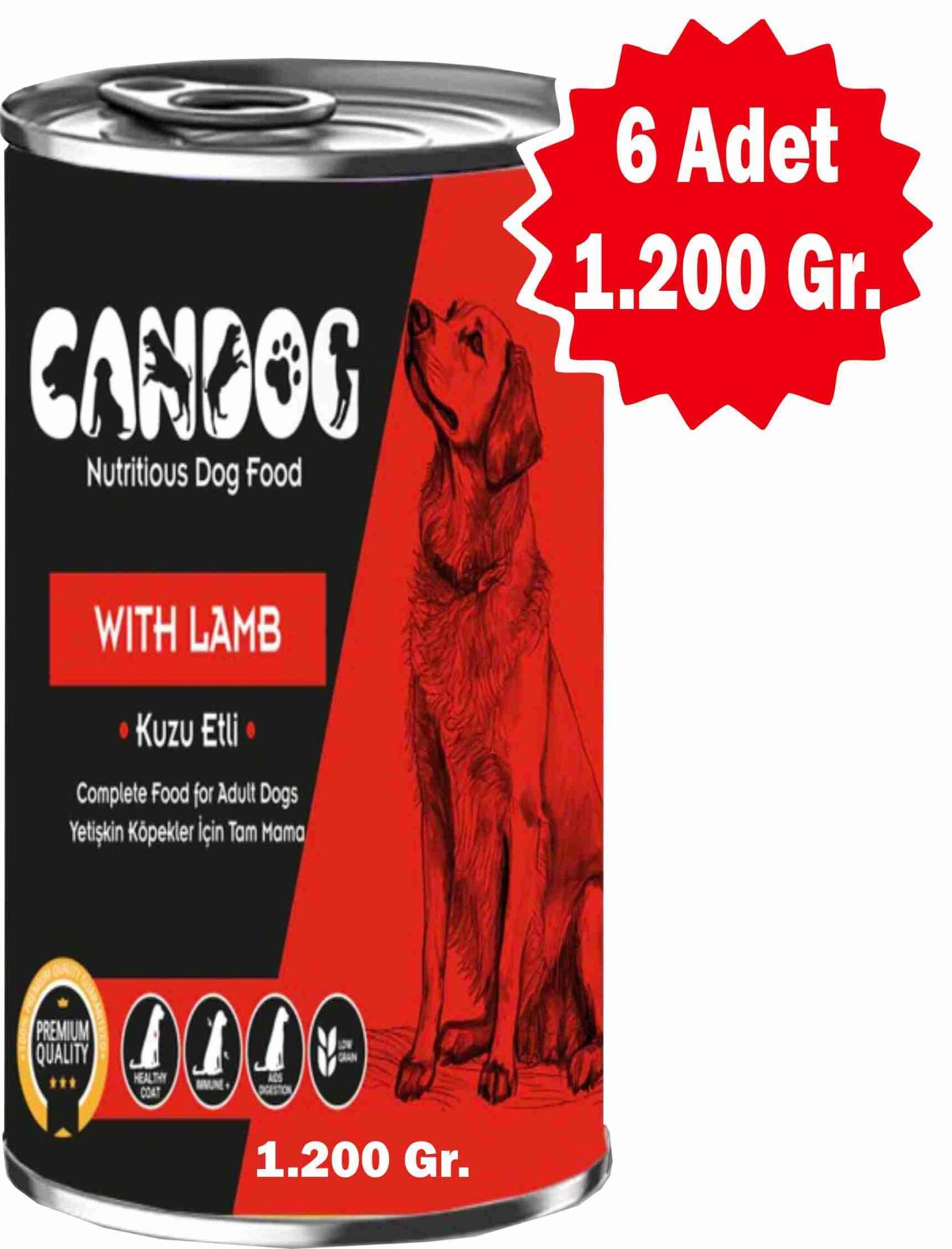 CanDog Kuzu Etli Yetişkin Köpek Konservesi 1.200 Gr x 6 Adet
